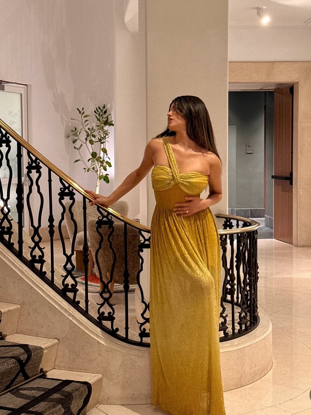 Dress the Population Gold One-Shoulder Evening Gown